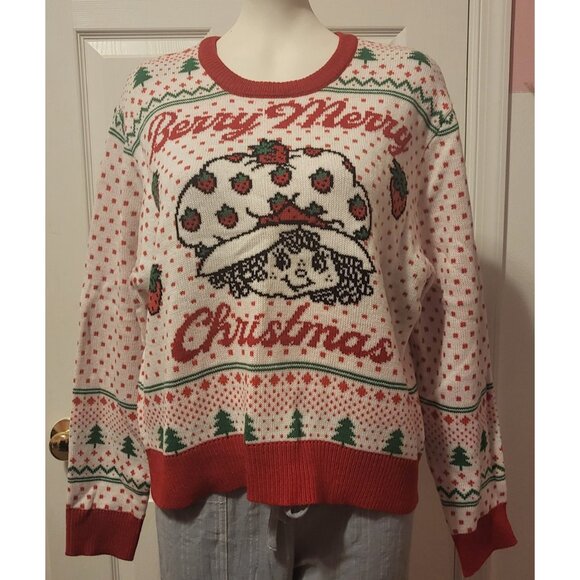 Strawberry Shortcake Size XL Holiday Christmas Pullover Sweater Red & White NWOT - Picture 1 of 4